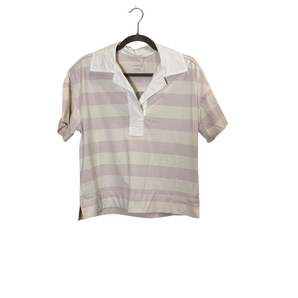 Everlane Women’s Lilac White Organic Cotton Rugby Style Wide Striped Shirt sz S